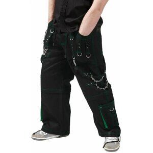 Gothic Men's Handmade Green Thread Rocker Bondage 4 Pocket Punk Rock Black Pant